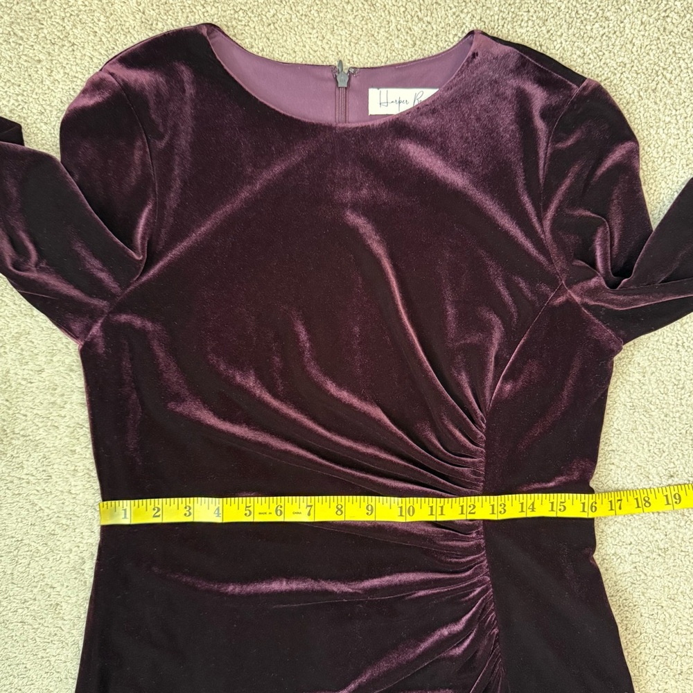 Harper Rose Ruched Velvet Long Sleeve Dress Burgundy 12 - Picture 7 of 8
